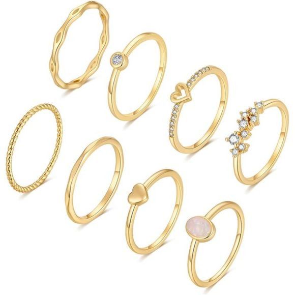 RLMOON 8PCS 14K Gold/Silver Plated Stacking Ring Set for Women Teen - Picture 1 of 6
